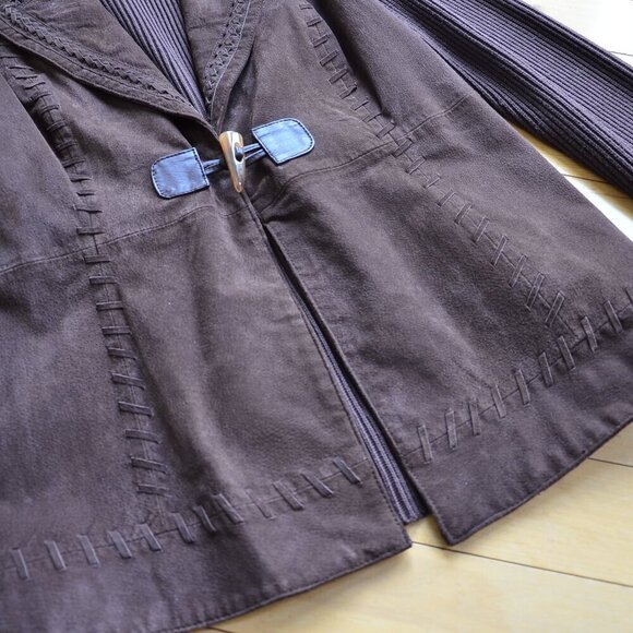 Nygard Brown Suede Leather Boho Horn Toggle Closure Jacket Size M 10-12 - Picture 8 of 13
